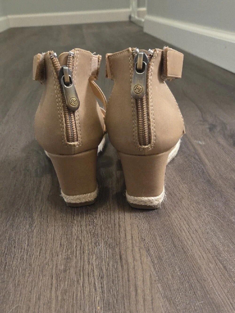 Adrienne Vittadini Tan Crisscross Espadrille Wedges